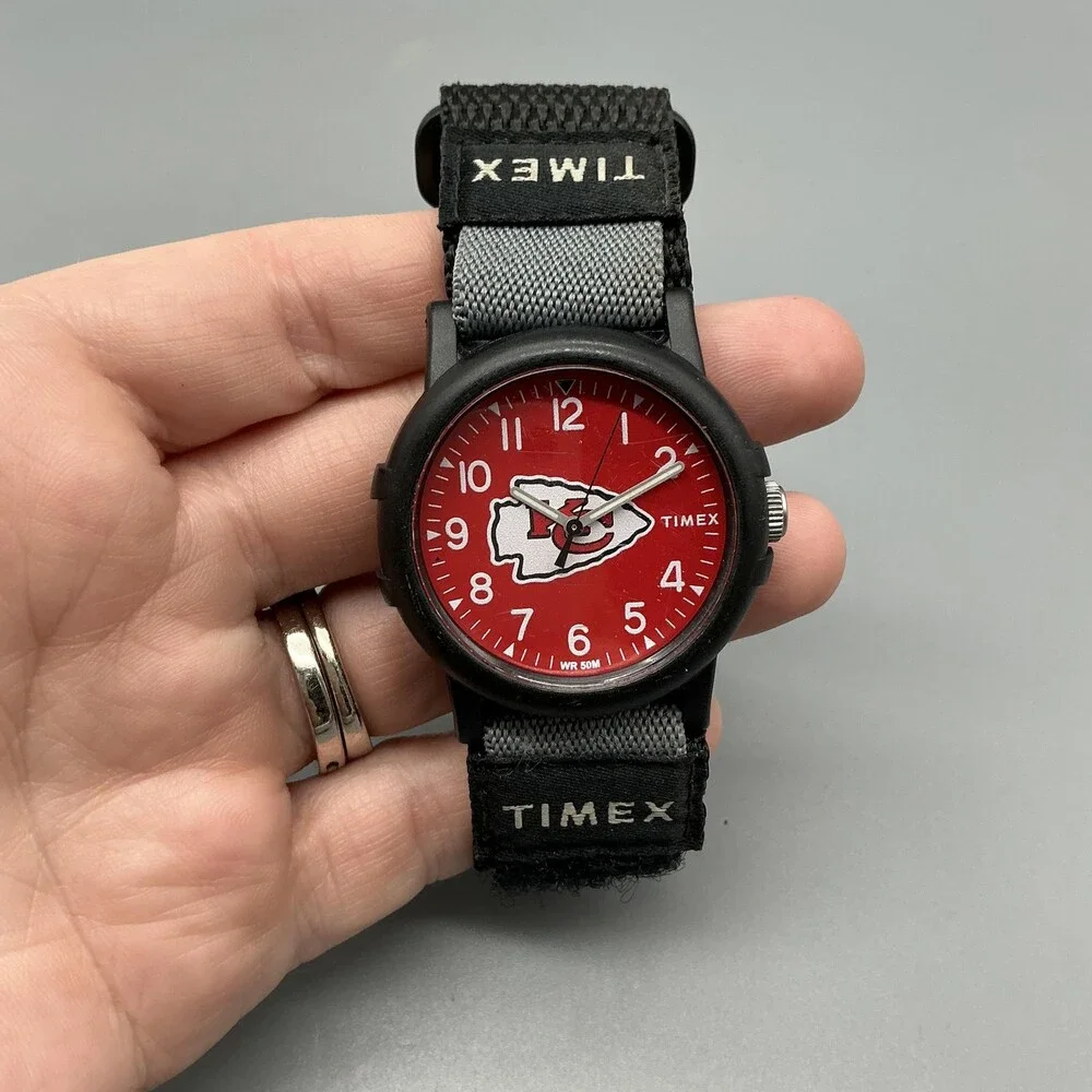 Timex Kansas City Chiefs Men Watch 39mm Red Dial Black Nylon WR 50M New Battery